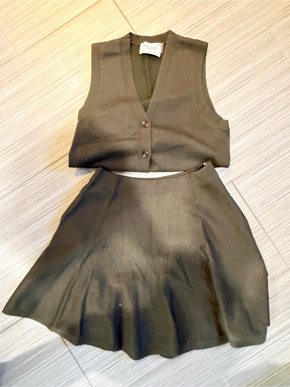 Connie Knit Vest and Mini Skirt Set (Olive)
